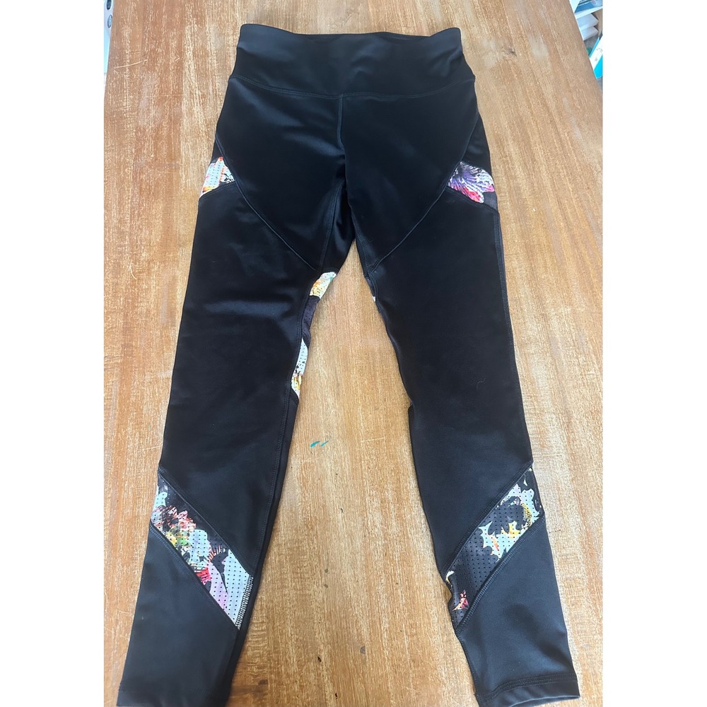 Energy Zone Womens Black Floral Mesh Panel Performance Leggings Size M 8-10